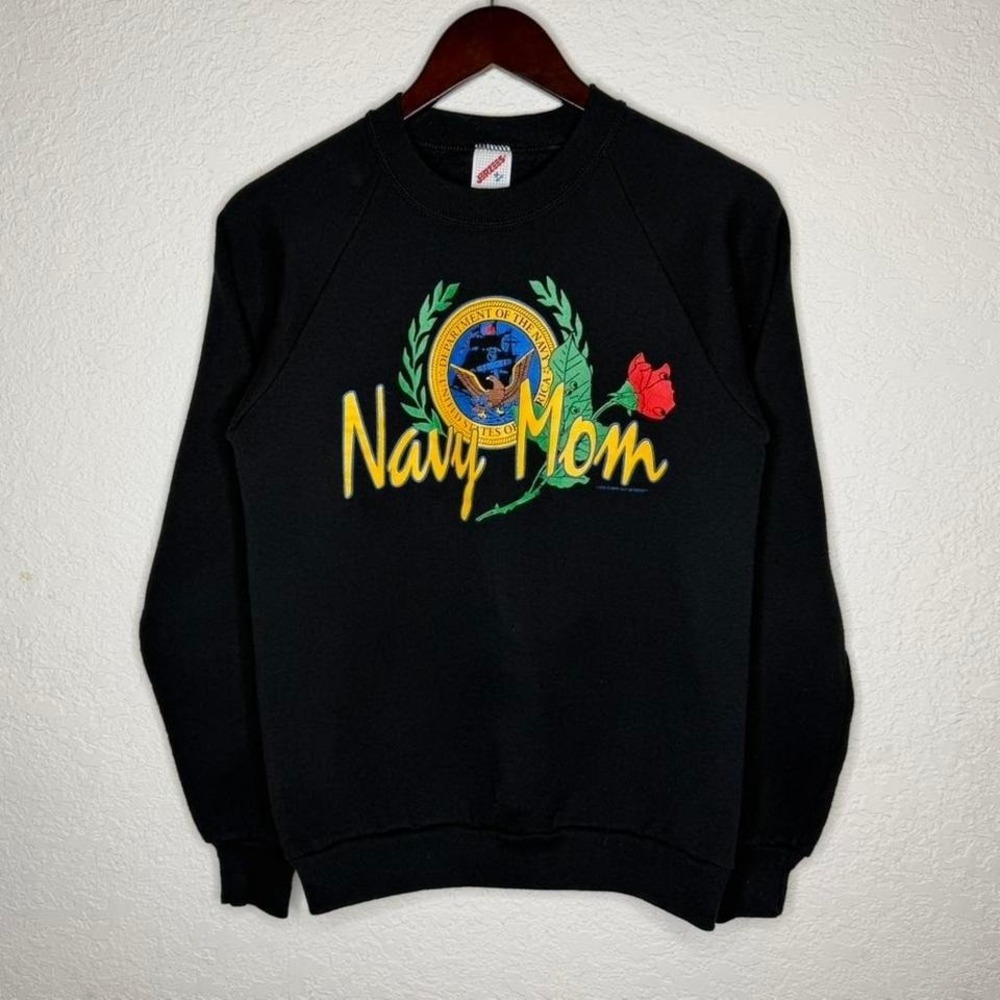 Vintage Black 90s Navy Mom Crewneck Sweatshirt